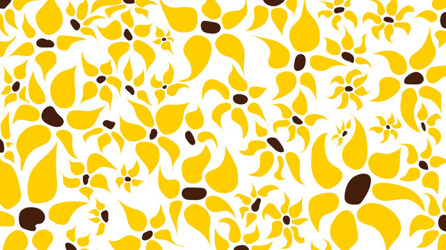 Ilustraci&oacute;n digital de girasoles abstractos amarillos y marrones.
