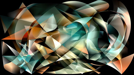 Abstract digital art with swirling shapes in a blend of earth tone and cool colors creating a dynamic and fluid design