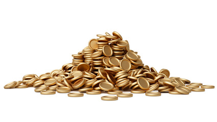 Pile gold coins or coins stacked scatter. Marketing goals for start up success investment economic strategy finance and business profit and budget white background. clipping path. 3D Illustration.