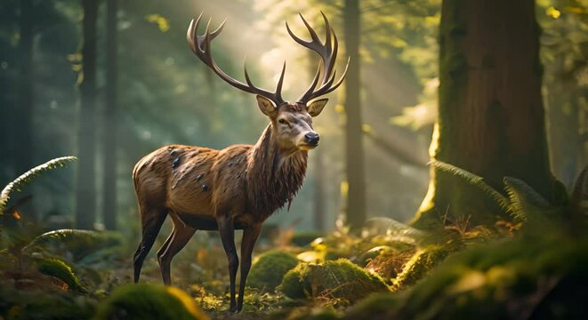 Antlered deer in the forest, majestic wildlife shot