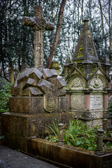 View of Highgate Cemetery, a place of burial in north London, next to Waterlow Park, in the London Borough of Camden
