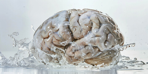 Brain Splash Closeup of human brain immersed in water with water splashing on it in a mesmerizing display of nature