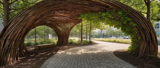 Natural Material Art Installation in Urban Park