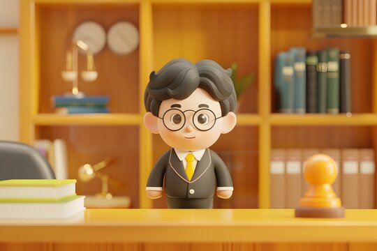 Cute Toy Lawyer in 4D Animation Style of Shin Hanga