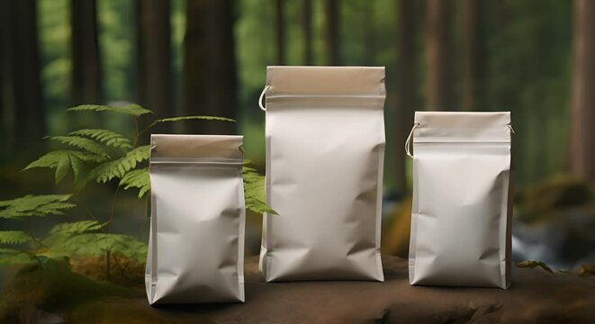 Blank eco packaging on a natural background, brand-ready