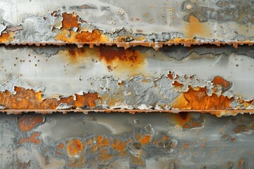 Close-up Texture of Rusted Metal Surface with Peeling Paint - Corrosion and Decay on Old Material Background