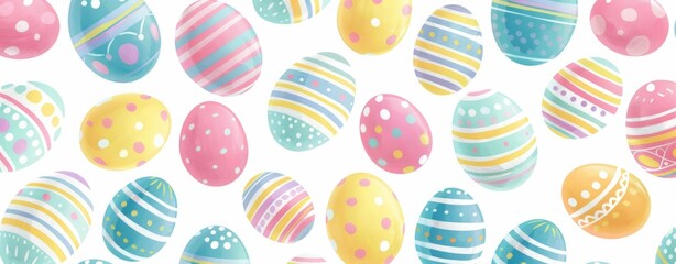 The eggs have different patterns like stripes, dots, or polka dots, adding variety to the pattern Generative AI