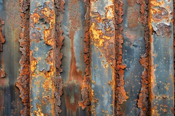 Close-up Texture of Corroded Metal Surface with Detailed Rust and Oxidation Patterns for Background...