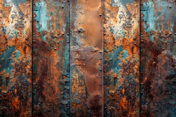 Vintage Rustic Metal Surface with Peeling Paint and Rust Patterns - Textured Background for Design Elements