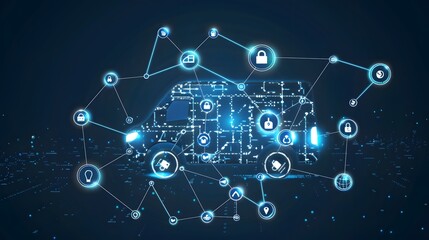 secure connection or cybersecurity service concept of compute vehicles and cars closeup and lock with login