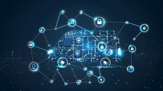 secure connection or cybersecurity service concept of compute vehicles and cars closeup and lock with login - Powered by Adobe