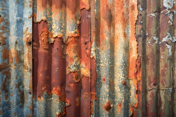 Textured Background of Rusty Corrugated Metal with Peeling Paint - Vintage Industrial Material