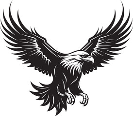 Ink Flight Tattoo Style Eagle Logo in Vector Regal Aviator Eagle with Skull Wing Span Icon