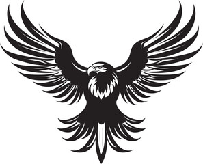 Ink Fusion Tattoo Styled Eagle Icon with Skull Wing Span Celestial Guardian Eagle Tattoo Vector Icon with Skull Wing Span