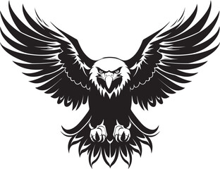 Winged Aviator Eagle Tattoo Logo Design with Skull Wing Span Fierce Sentinel Tattoo Styled Eagle Icon with Skull