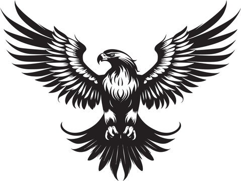 Fierce Sentinel Tattoo Styled Eagle Icon with Skull Mythical Inked Legacy Eagle Tattoo Vector Emblem with Skull Wing Span