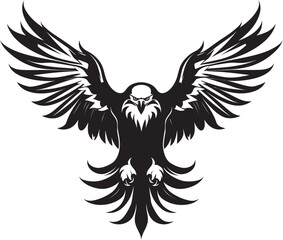 Tattooed Triumph Skull Wing Span Vector Logo Design Eagle Etching Tattoo Style Logo with Skull