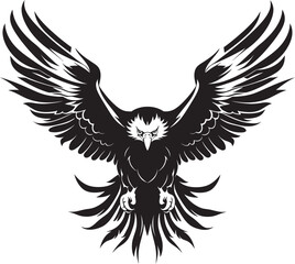 Fierce Aviary Eagle with Skull Wing Span Vector Emblem Ink Fusion Tattoo Style Eagle Icon