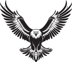 Winged Triumph Eagle with Skull Icon Eagle Etching Tattoo Style Vector Logo Design