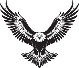 Winged Triumph Eagle with Skull Icon Eagle Etching Tattoo Style Vector Logo Design