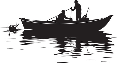 Trawlers Trail Vector Logo Design with Fisherman on Small Boat Oceanic Odyssey Small Boat Fisherman Icon in Vector