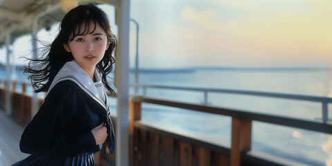 海辺にいる可愛い女性