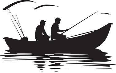 Bay Bounty Fisherman on Small Boat Icon Calm Currents Small Boat Vector Logo Design