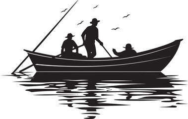Nautical Nomad Small Boat Vector Logo Design Tidal Trekker Fisherman on Small Boat Emblem