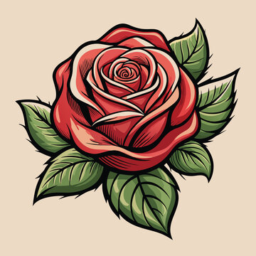 Retro a rose with green leaves for Tshirt Design