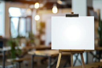 Whiteboard on blurred office room background.