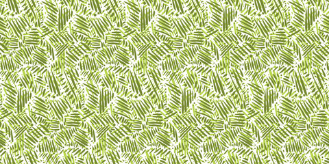 Abstract nature green seamless pattern with chaotic hand drawn grass lines and strokes. Textured overlay stroking sketch shapes vector print for textile, wrapping paper, cover, wallpaper