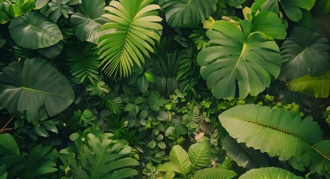 Lush rainforest canopy from above, vibrant green