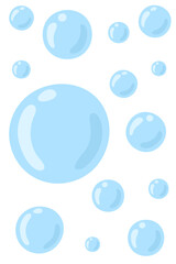 Vector illustration of blue water bubbles isolated on white background.