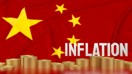 The Inflation and coins on China flag Background for Business concept 3d rendering.