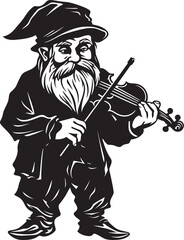 Fairy Fiddler Gnome with Violin Icon in Vector Whimsical Waltz Vector Logo of Gnome with Violin