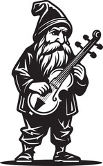 Sylvan Serenade Gnome with Violin Emblem in Vector Fantasy Concerto Gnome Playing Violin Logo Design
