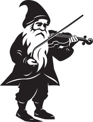 Folklore Fiddler Gnome with Violin Emblem in Vector Magical Symphony Gnome Playing Violin Logo Design