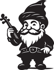 Fantasy Fiddler Gnome Playing Violin Icon in Vector Whimsical Waltz Gnome with Violin Vector Logo Design
