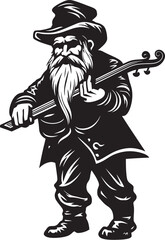 Melodic Minstrel Gnome Playing Violin Logo Icon Whispering Woods Vector Gnome and Violin Emblem