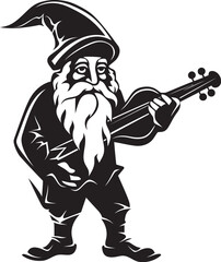 Whimsical Woods Vector Logo of Gnome with Violin Fairy Fiddler Gnome with Violin Emblem