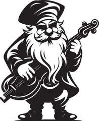 Whispering Woods Vector Gnome and Violin Emblem Pixie Performance Gnome with Violin Icon Design