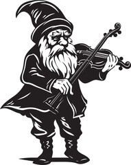 Enchanted Ensemble Gnome Playing Violin Icon Folklore Fiddler Vector Logo of Gnome with Violin