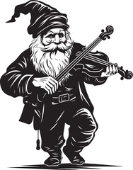 Folklore Fiddler Vector Logo of Gnome with Violin Woodland Waltz Gnome with Violin Emblem