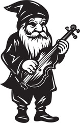 Whimsical Waltz Vector Logo of Gnome with Violin Fairy Fiddler Gnome with Violin Emblem