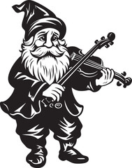 Fantasy Fiddler Gnome with Violin Emblem Gnomish Melodies Vector Logo Design Featuring Violin