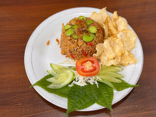 nasi goreng pete, pete fried rice in plate