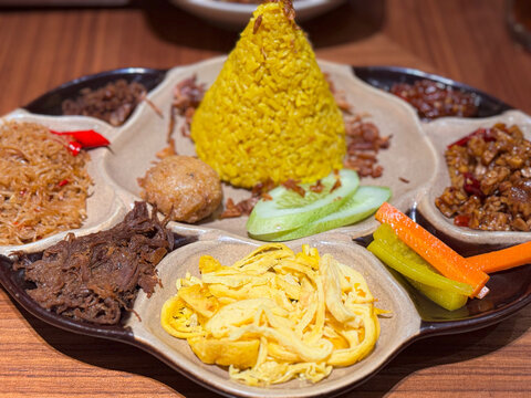 nasi kuning, mini tumpeng, indonesian traditional rice set