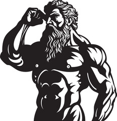 Olympus Vitality Vector Logo Design with Zeus Deity Zeus Muscle Forge Zeus God Gyming Emblem Vector