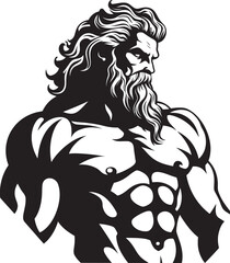 Thunder God Training Vector Logo Design with Olympian Deity Zeus Sculpt Zeus God Gyming Emblem Vector