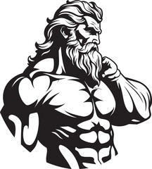 Zeus Sculpt Gym Icon with Thunder God Vector Olympus Strength Vector Logo Design with Olympian Deity